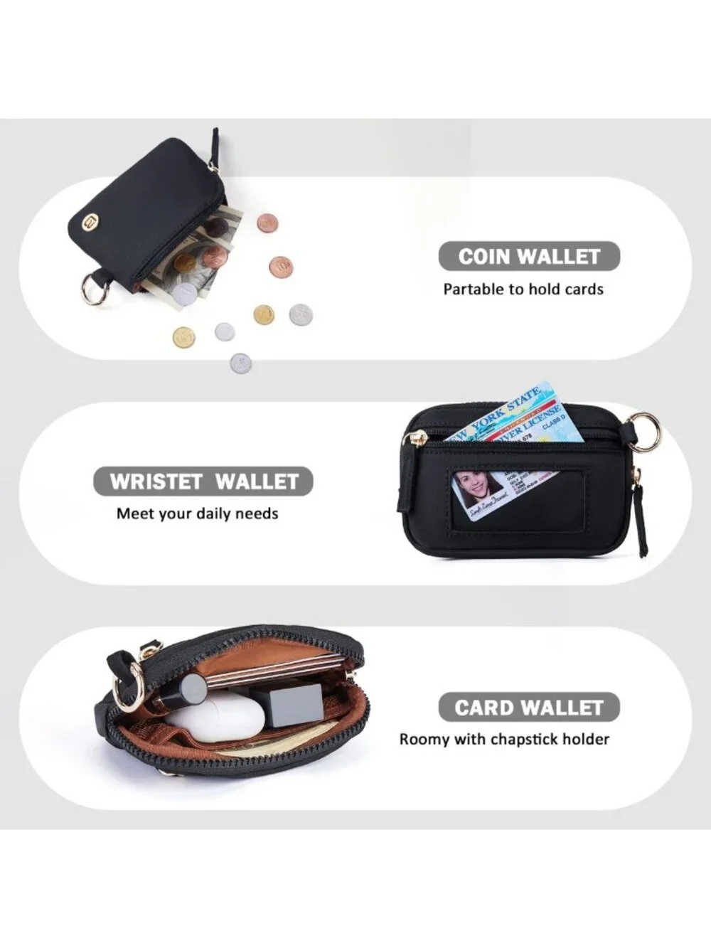 Stylish Nylon RFID Wristlet Wallet with Dual Pouch & Keychain, Travel-Friendly